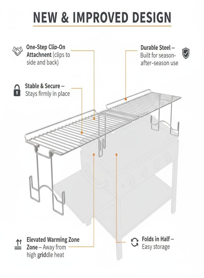 Yukon Glory™ Griddle Warming Rack - Designed for Blackstone Griddle 36" 1825 - New & Improved Design, One-Step Clip on Attachment (Not for Pro-Series) - Image 3